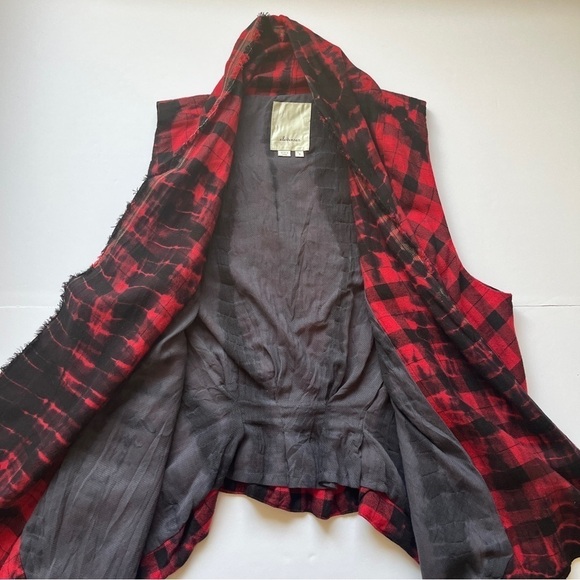 Anthropologie Elevenses Roxanne Vest  Flannel Red Black Buffalo Plaid Check Sz S - Picture 14 of 16